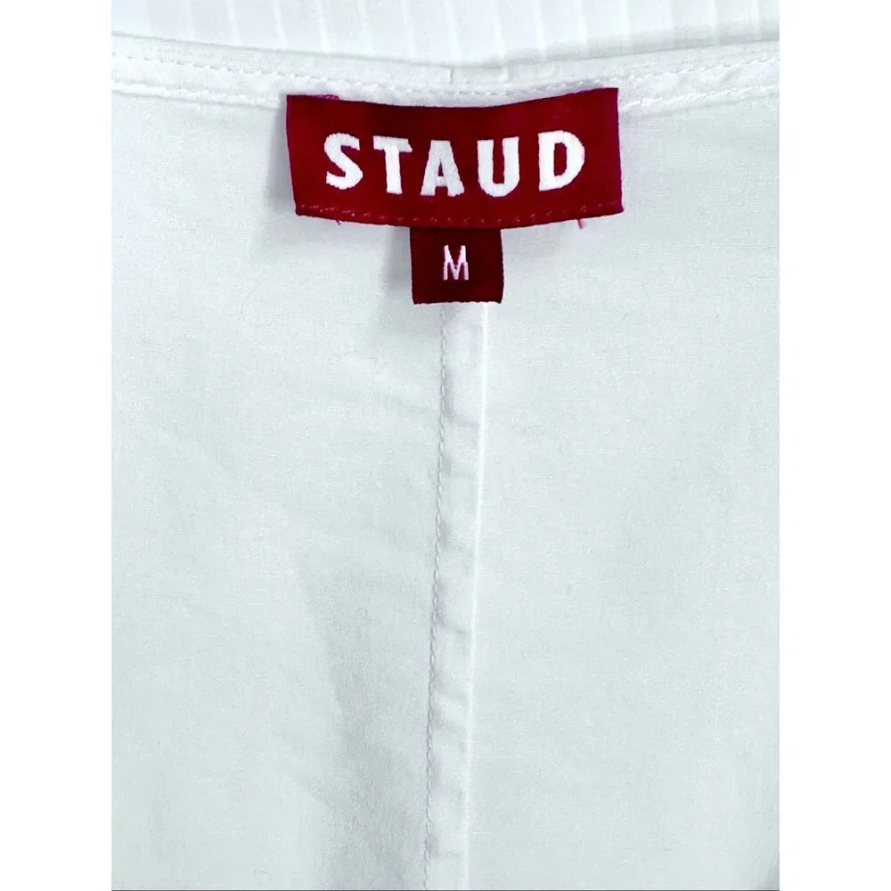 STAUD Sophie Blouse M White Square Neck Babydoll Peplum Puff Sleeve Top